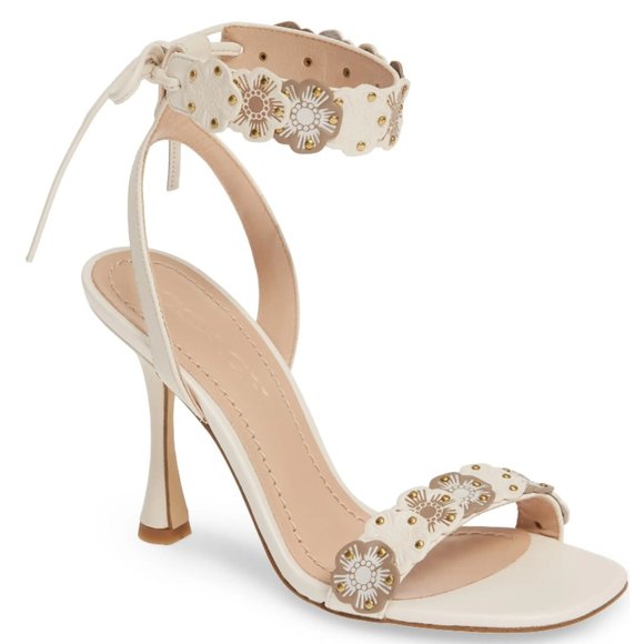 Coach Shoes - Coach Floral Embellished Ankle Strap Heels – Size 9.5B – Ivory/Nude